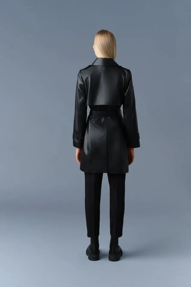 Leather Jackets Women Mackage MELY Long Leather Trench Coat Black
