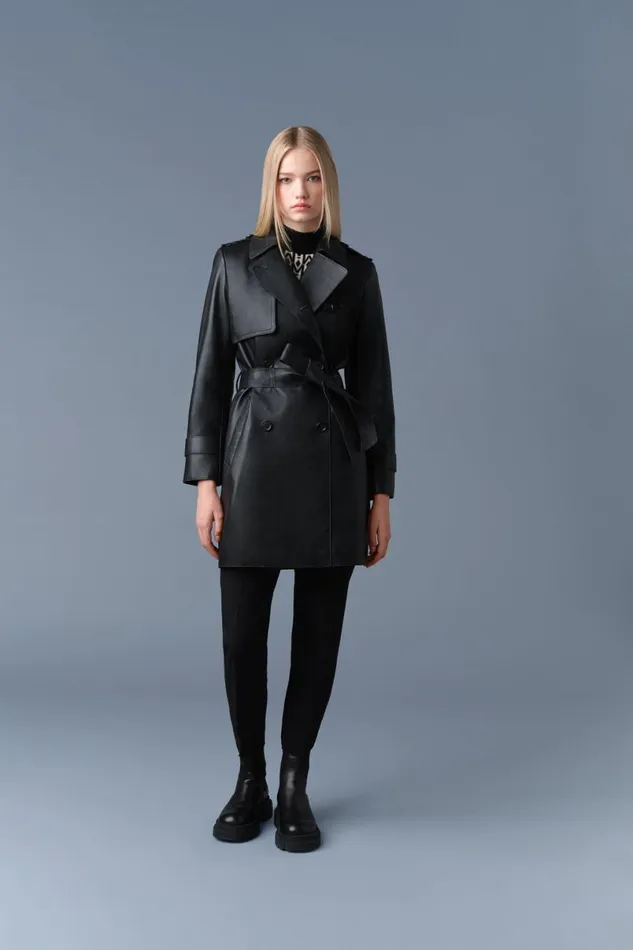 Leather Jackets Women Mackage MELY Long Leather Trench Coat Black