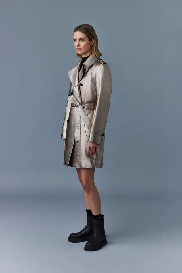 Leather Jackets Women Mackage MELY Long Leather Trench Coat Black