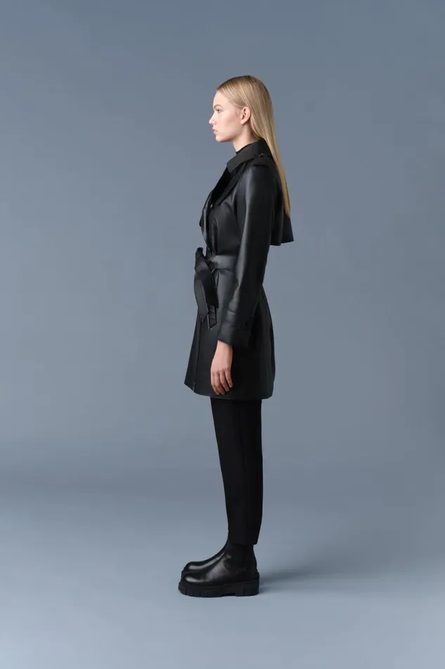 Leather Jackets Women Mackage MELY Long Leather Trench Coat Black