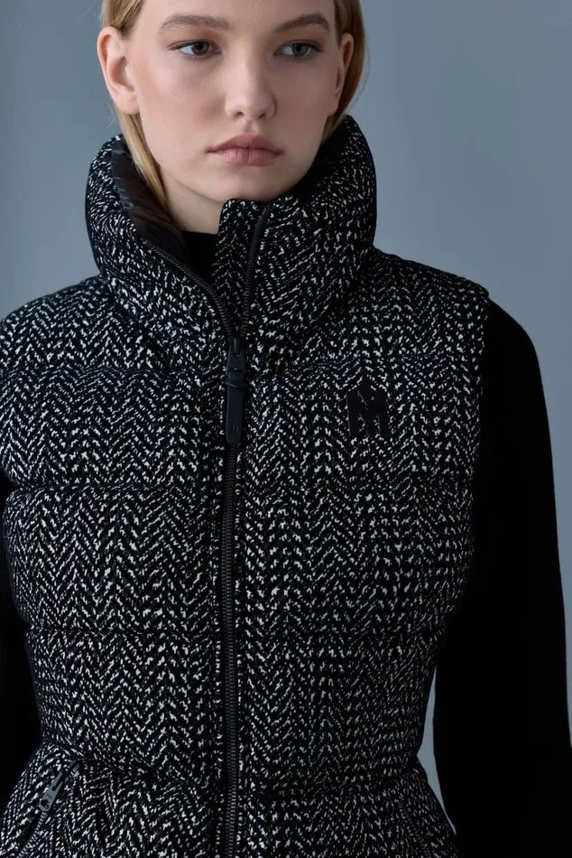 Light Down Jackets Women Mackage CHAYAFLP Flocked Light Down Vest Blackwhite