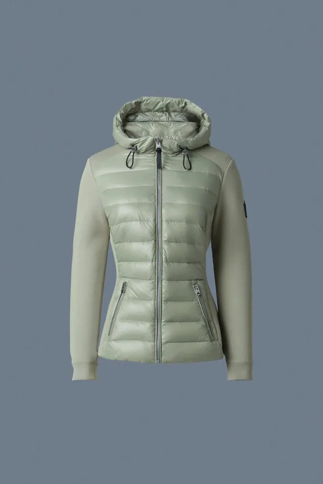 Light Down Jackets Women Mackage DELLAR Hybrid Jacket With Hood Cream Light Down Jackets Women Mackage DELLAR Hybrid Jacket With Hood Cream