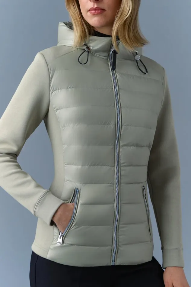 Light Down Jackets Women Mackage DELLAR Hybrid Jacket With Hood Cream Light Down Jackets Women Mackage DELLAR Hybrid Jacket With Hood Cream