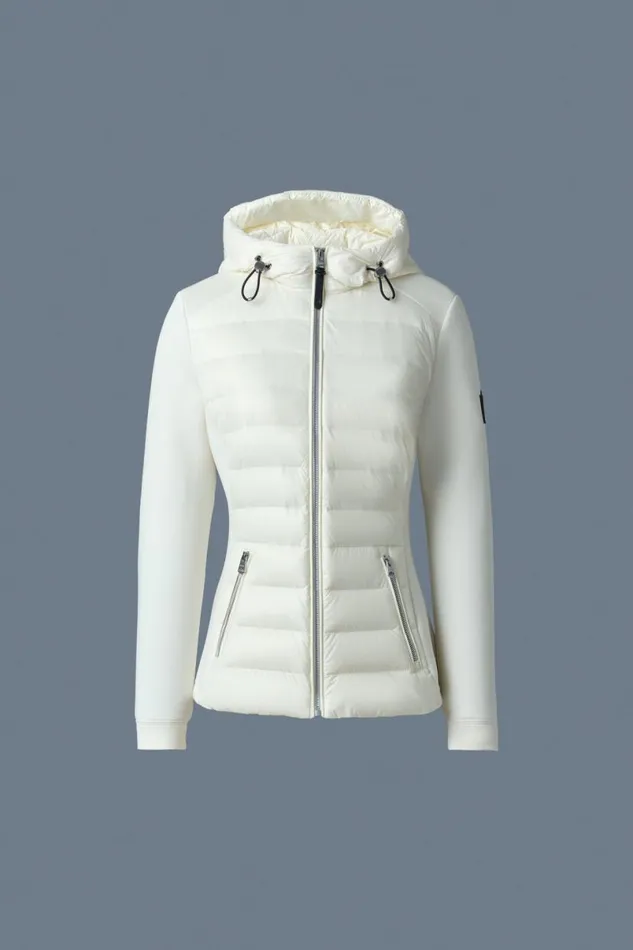 Light Down Jackets Women Mackage DELLAR Hybrid Jacket With Hood Cream Light Down Jackets Women Mackage DELLAR Hybrid Jacket With Hood Cream
