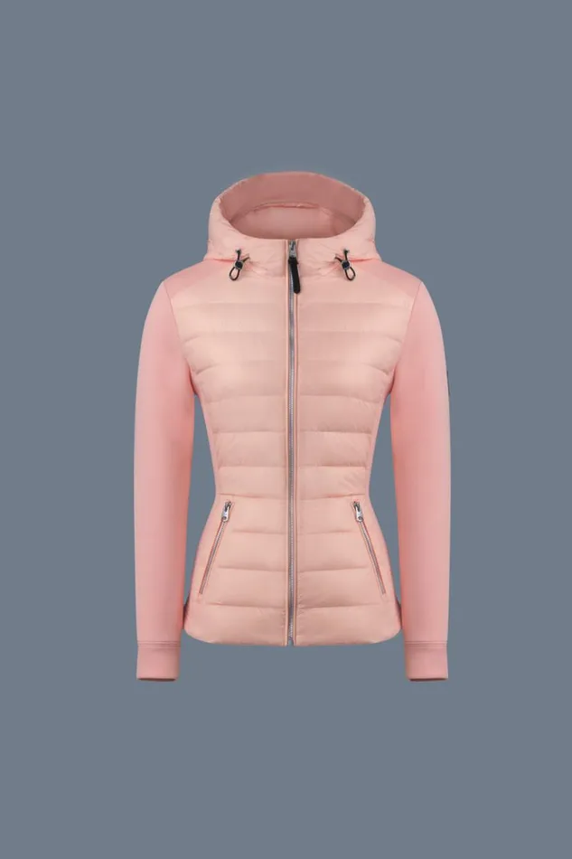 Light Down Jackets Women Mackage DELLAR Hybrid Jacket With Hood Cream Light Down Jackets Women Mackage DELLAR Hybrid Jacket With Hood Cream