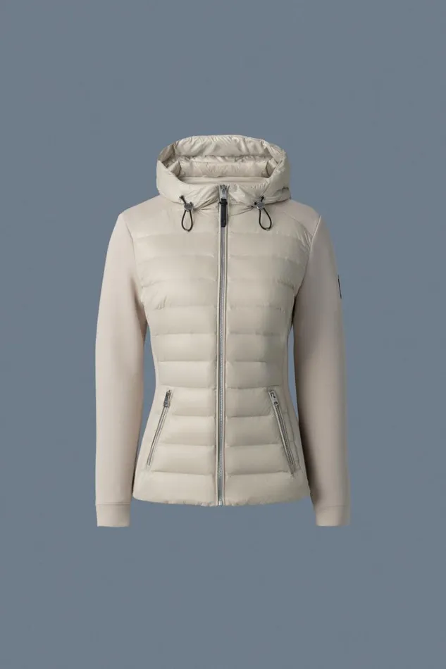 Light Down Jackets Women Mackage DELLAR Hybrid Jacket With Hood Cream Light Down Jackets Women Mackage DELLAR Hybrid Jacket With Hood Cream