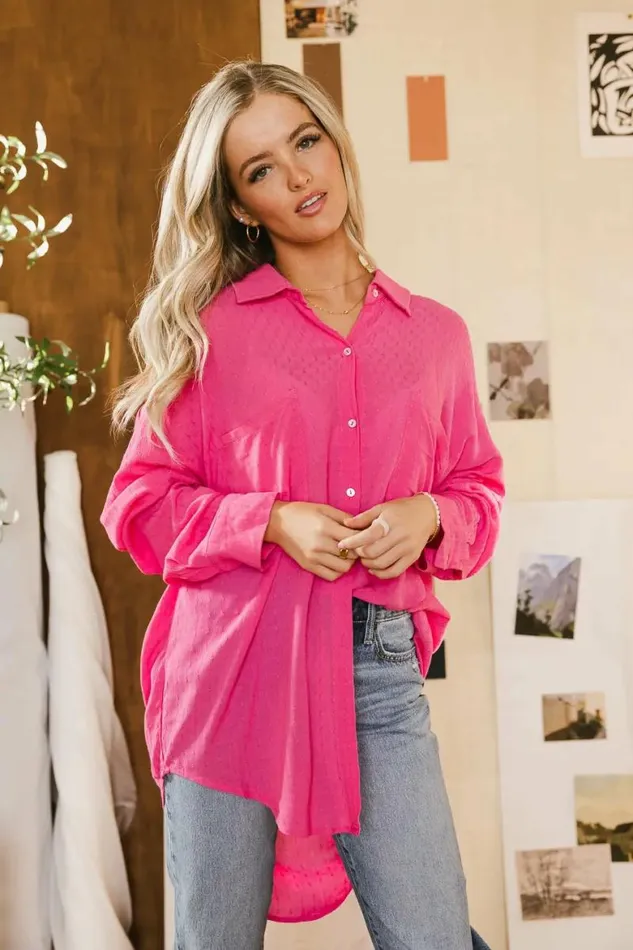 Lillian Button Up In Pink 8211 FINAL SALE Pink Women Bohme Tops