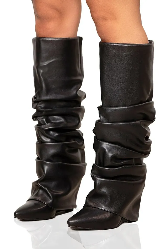 Lilly039s Kloset Boots Women Zumma Ruched Wedge Boot Black FINAL SALE
