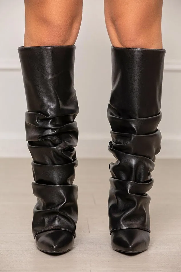 Lilly039s Kloset Boots Women Zumma Ruched Wedge Boot Black FINAL SALE