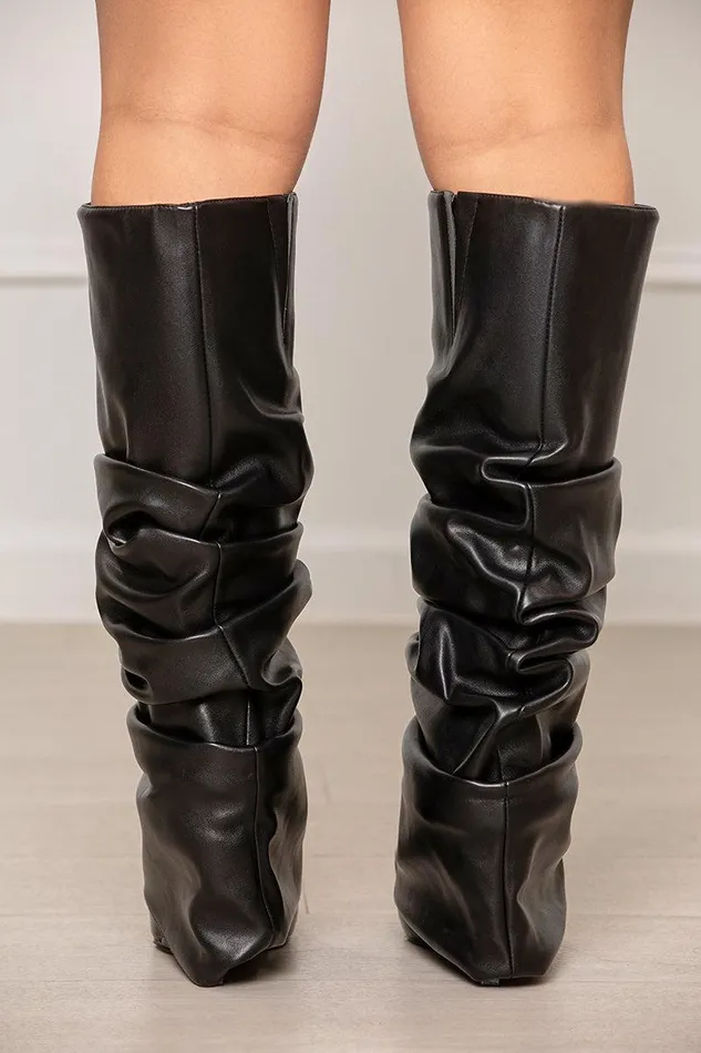 Lilly039s Kloset Boots Women Zumma Ruched Wedge Boot Black FINAL SALE