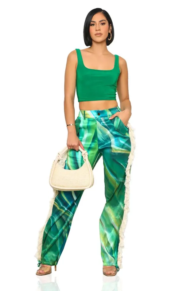 Lilly039s Kloset Bottoms Women Tropical Wave Pants Green Multi