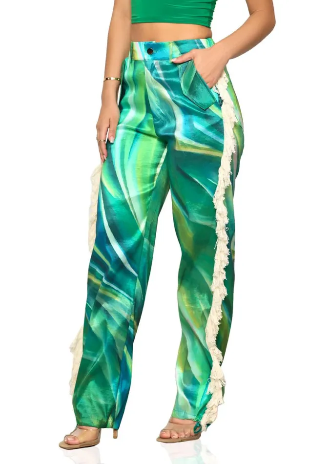 Lilly039s Kloset Bottoms Women Tropical Wave Pants Green Multi