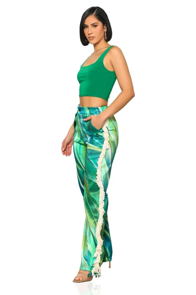 Lilly039s Kloset Bottoms Women Tropical Wave Pants Green Multi
