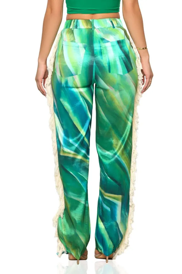 Lilly039s Kloset Bottoms Women Tropical Wave Pants Green Multi