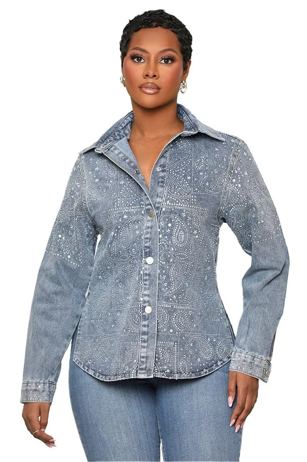 Lilly039s Kloset Denim Women Cowgirl Rhinestone Denim Top FINAL SALE