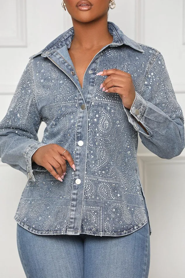 Lilly039s Kloset Denim Women Cowgirl Rhinestone Denim Top FINAL SALE