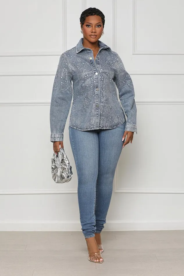 Lilly039s Kloset Denim Women Cowgirl Rhinestone Denim Top FINAL SALE