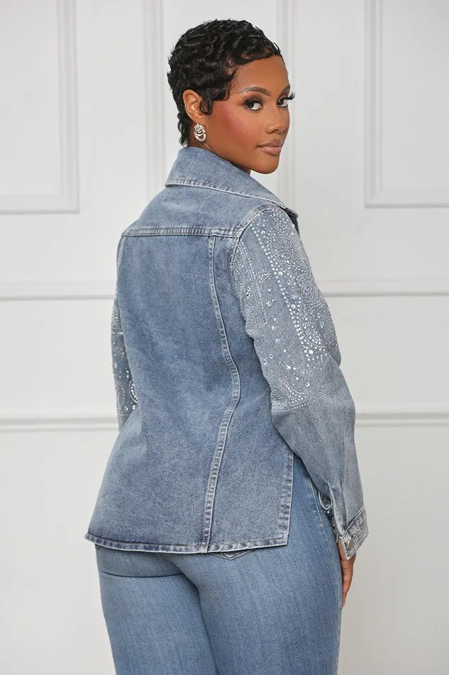 Lilly039s Kloset Denim Women Cowgirl Rhinestone Denim Top FINAL SALE