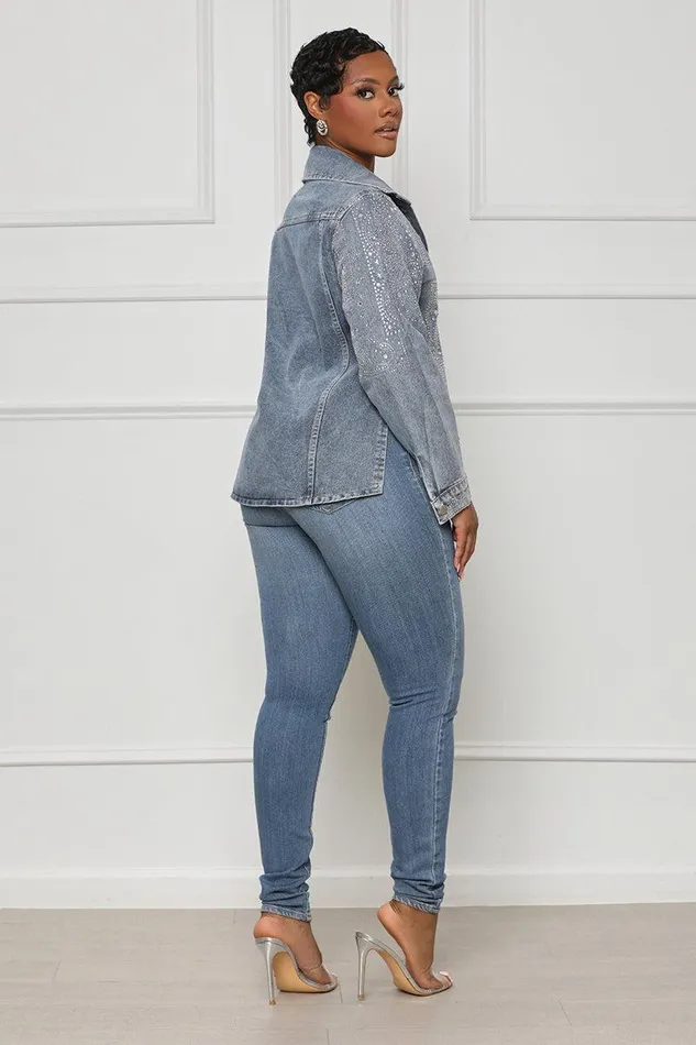 Lilly039s Kloset Denim Women Cowgirl Rhinestone Denim Top FINAL SALE
