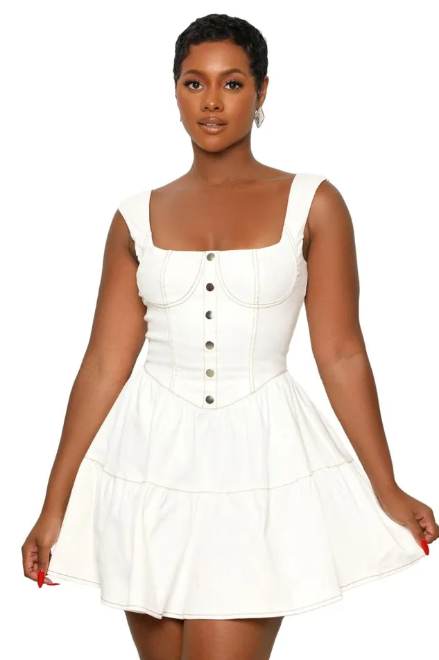 Lilly039s Kloset Dresses Women Chic Charm Denim Baby Doll Dress White