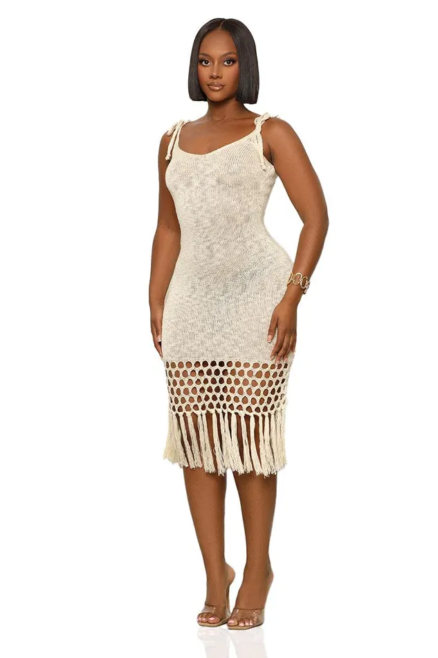 Lilly039s Kloset Dresses Women Into The Fringe Crochet Midi Dress Tan