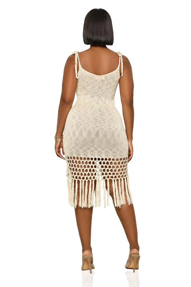 Lilly039s Kloset Dresses Women Into The Fringe Crochet Midi Dress Tan