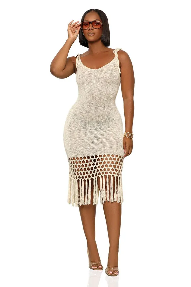 Lilly039s Kloset Dresses Women Into The Fringe Crochet Midi Dress Tan