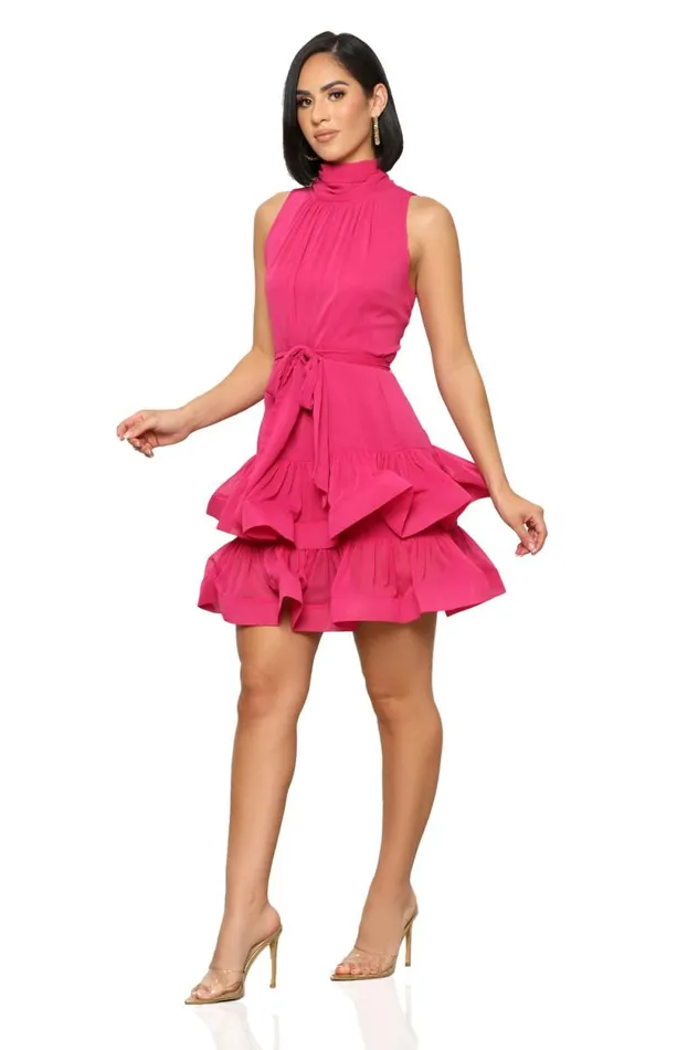 Lilly039s Kloset Dresses Women Ruffle Up Elegant Dress MagentaFINAL SALE