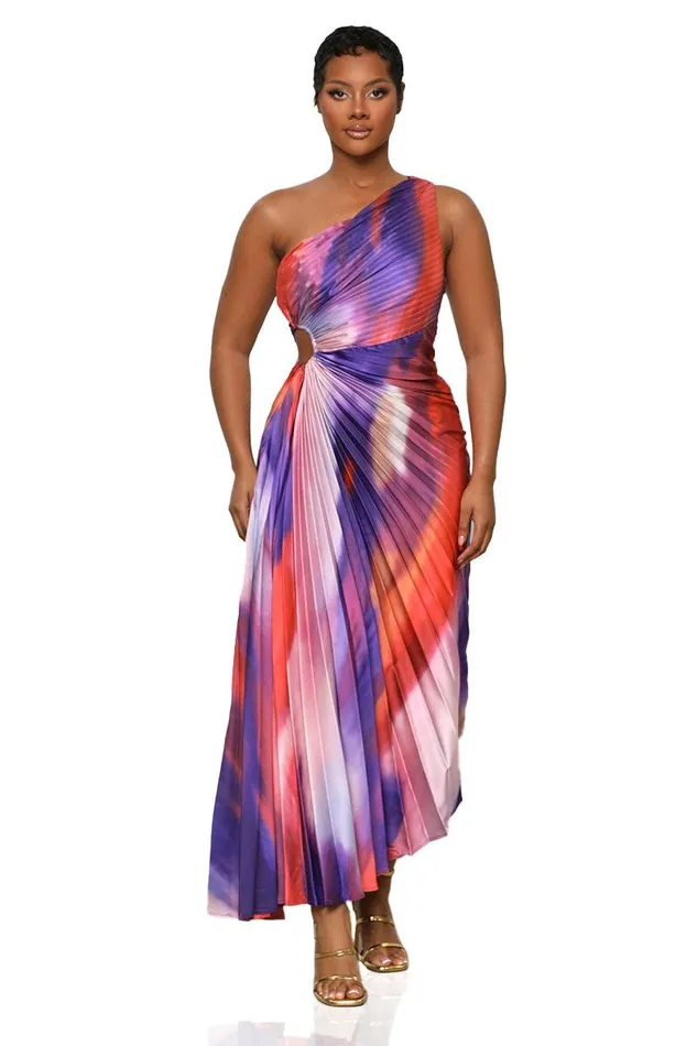 Lilly039s Kloset Dresses Women Sunkissed Watercolor One Shoulder Dress Purple MultiFINAL SALE