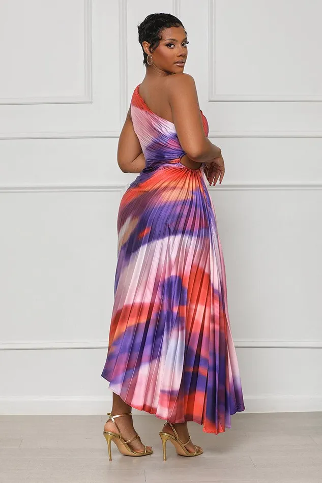 Lilly039s Kloset Dresses Women Sunkissed Watercolor One Shoulder Dress Purple MultiFINAL SALE