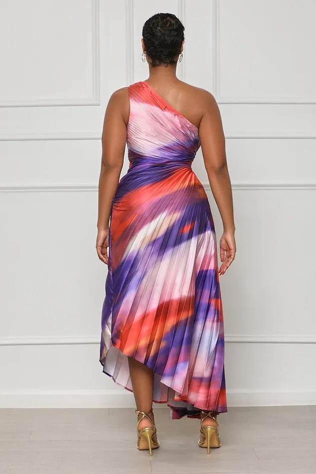 Lilly039s Kloset Dresses Women Sunkissed Watercolor One Shoulder Dress Purple MultiFINAL SALE