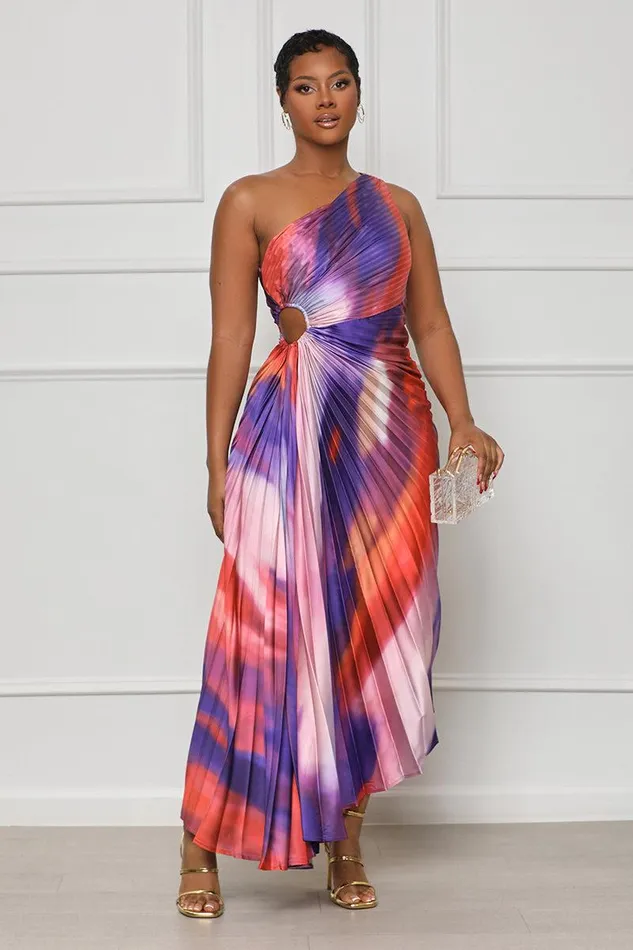 Lilly039s Kloset Dresses Women Sunkissed Watercolor One Shoulder Dress Purple MultiFINAL SALE