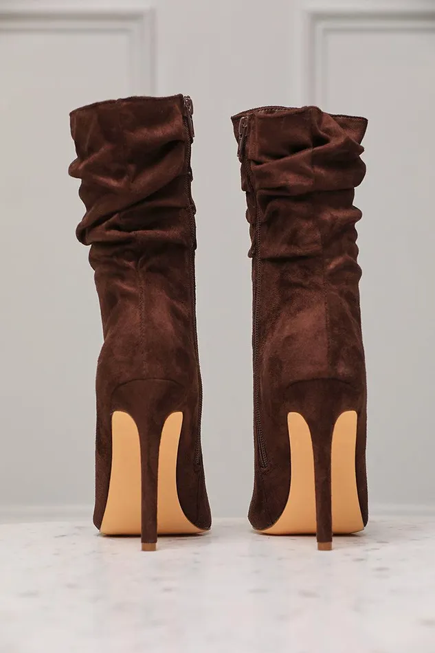 Lilly039s Kloset Heels Women Liana Suede Bootie Chocolate FINAL SALE