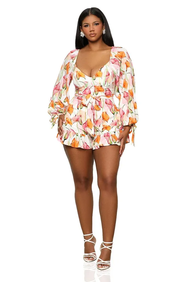 Lilly039s Kloset Jumpsuits and Rompers Women Garden Of Florals Romper Orange Multi