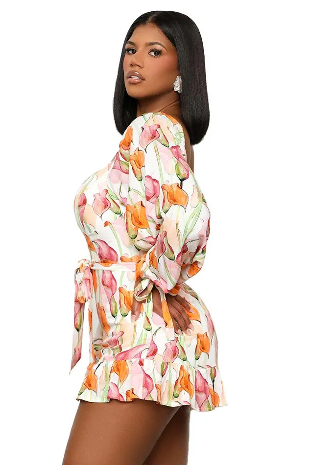 Lilly039s Kloset Jumpsuits and Rompers Women Garden Of Florals Romper Orange Multi