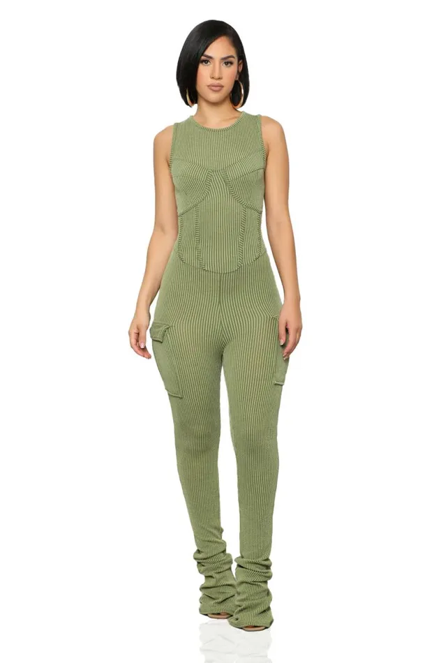Lilly039s Kloset Jumpsuits and Rompers Women On The Go Ribbed Jumpsuit Olive FINAL SALE