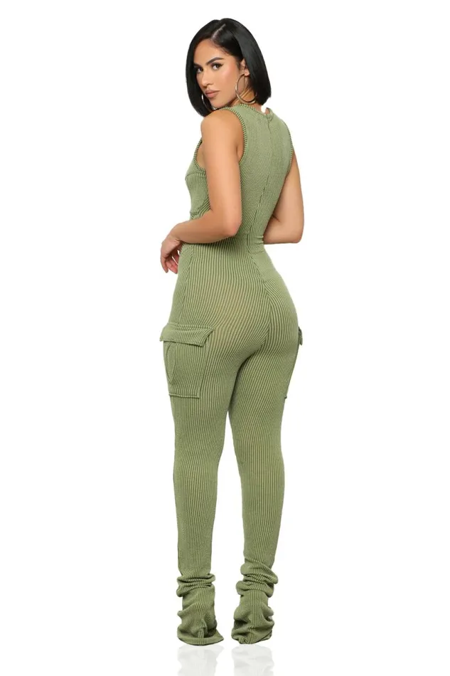 Lilly039s Kloset Jumpsuits and Rompers Women On The Go Ribbed Jumpsuit Olive FINAL SALE