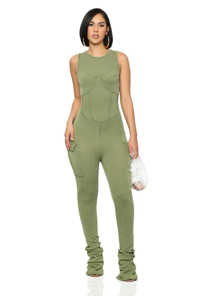 Lilly039s Kloset Jumpsuits and Rompers Women On The Go Ribbed Jumpsuit Olive FINAL SALE