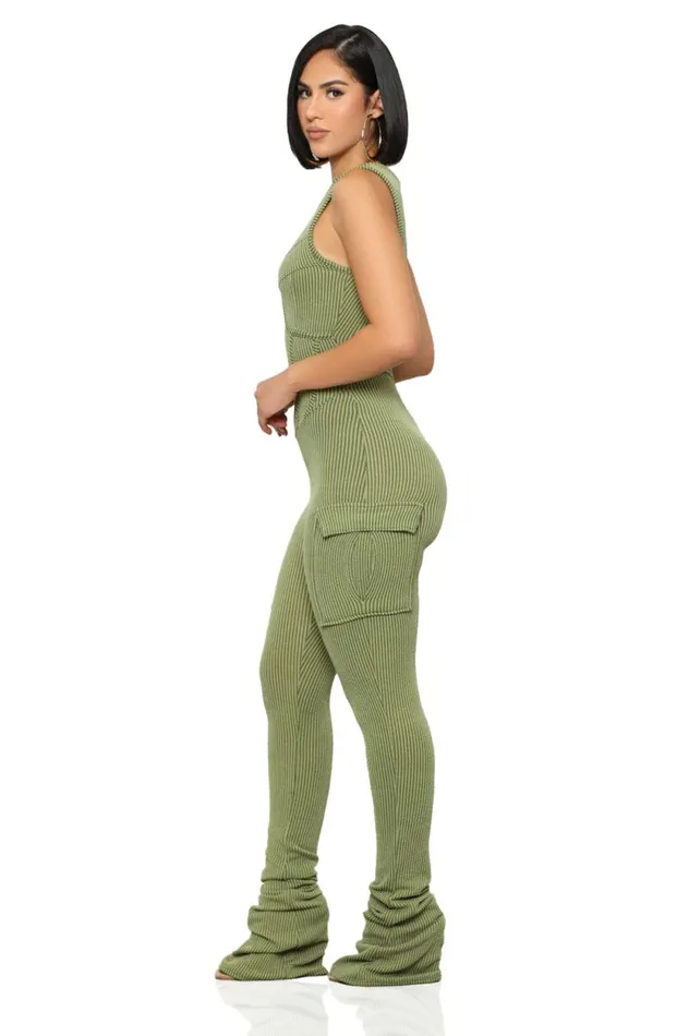 Lilly039s Kloset Jumpsuits and Rompers Women On The Go Ribbed Jumpsuit Olive FINAL SALE