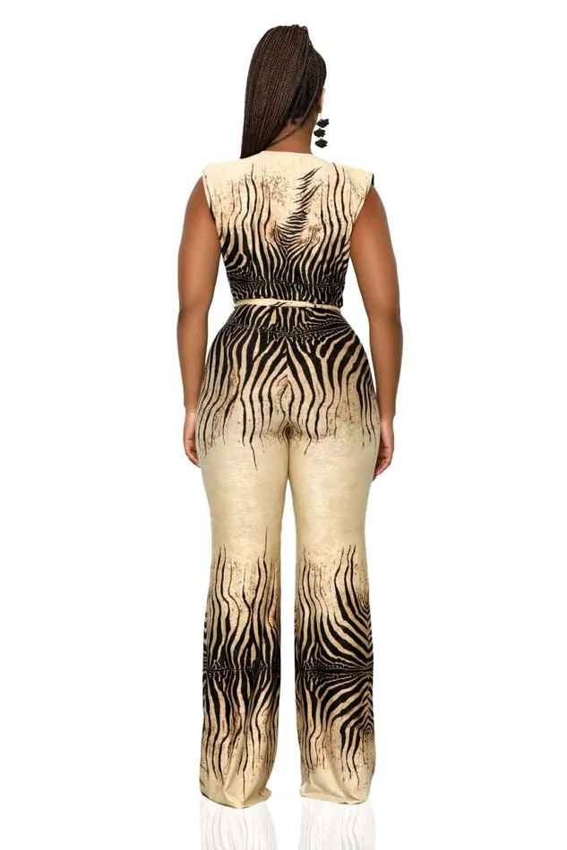 Lilly039s Kloset Jumpsuits and Rompers Women Zebra Safari Jumpsuit Tan Multi