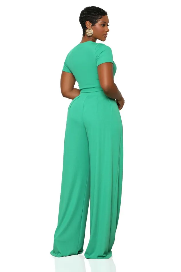 Lilly039s Kloset Sets Women Modern Muse Wide Leg Pants Set Green