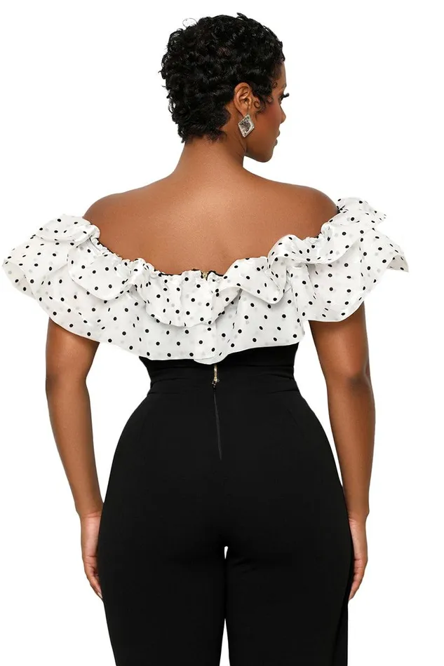 Lilly039s Kloset Tops Women Cold Shoulder Polka Dot Top Black and White