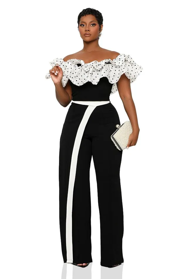 Lilly039s Kloset Tops Women Cold Shoulder Polka Dot Top Black and White