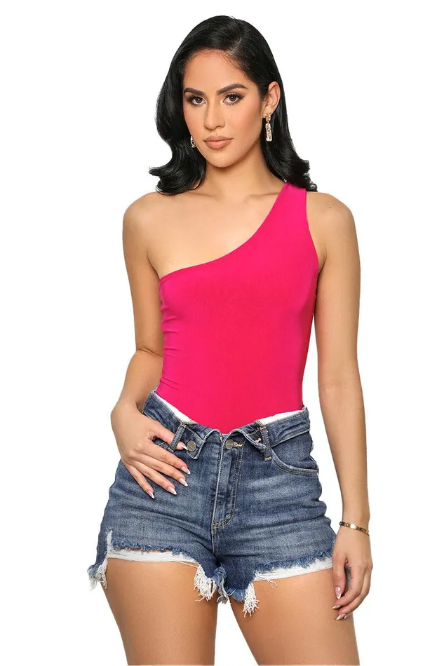 Lilly039s Kloset Tops Women Keep It Smooth One Shoulder Bodysuit FuchsiaFINAL SALE