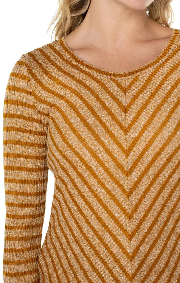 Liverpool Los Angeles 34 SLEEVE KNIT TOP WITH MITER FRONT Gold Stripe Women KNIT TOPS