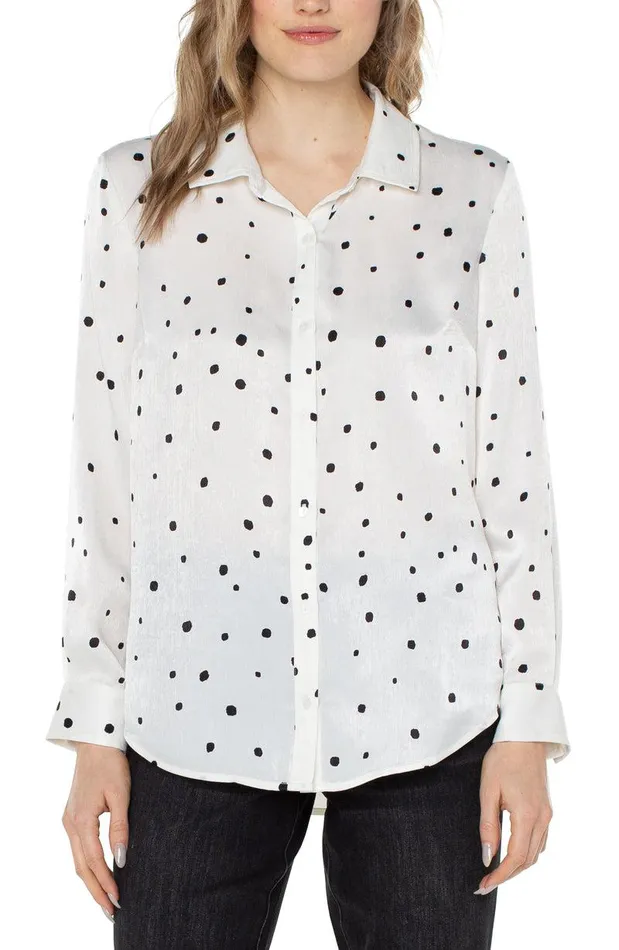Liverpool Los Angeles BUTTON UP WOVEN BLOUSE Allover Dot Vanilla Women WOVEN TOPS