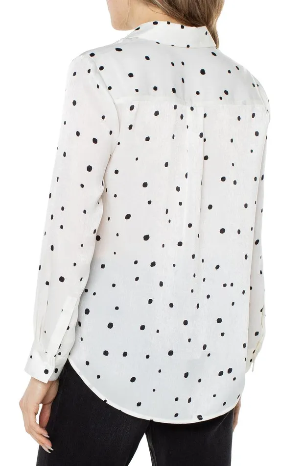 Liverpool Los Angeles BUTTON UP WOVEN BLOUSE Allover Dot Vanilla Women WOVEN TOPS