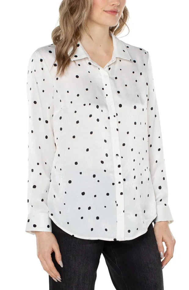 Liverpool Los Angeles BUTTON UP WOVEN BLOUSE Allover Dot Vanilla Women WOVEN TOPS