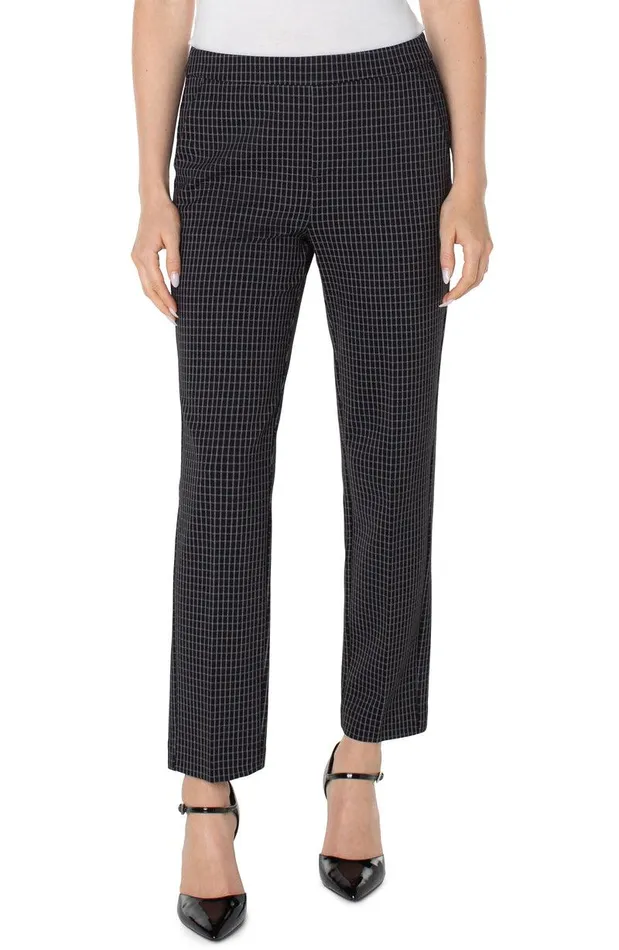 Liverpool Los Angeles KAYLA PULLON TROUSER Black White Grid Plaid Women KNIT PULLONS