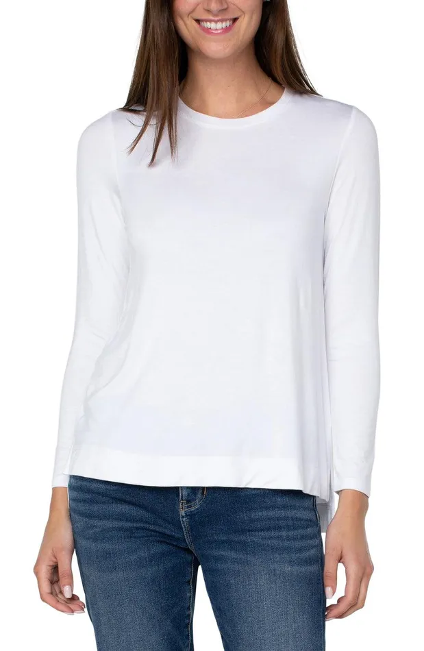 Liverpool Los Angeles LONG SLEEVE SCOOP NECK TEE White Women TSHIRTS